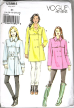 Vogue V8884 Misses 14 to 22 Casual Belted Car Coat Uncut Sewing Pattern - $20.34