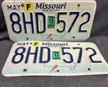 Missouri License Plate 2013 Show Me State - 8HD 572 - Matched Pair Bluebird - $11.88