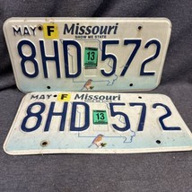 Missouri License Plate 2013 Show Me State - 8HD 572 - Matched Pair Bluebird - £9.32 GBP