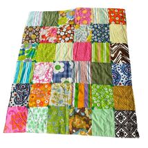 Boho Hippie Patchwork Quilt Lap Blanket 35x41&quot; Flowers Green Pink Cottag... - $459.02 MXN