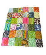 Boho Hippie Patchwork Quilt Lap Blanket 35x41&quot; Flowers Green Pink Cottag... - $459.02 MXN
