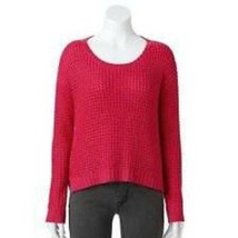 Womens Sweater Long Sleeve JLO Jennifer Lopez Pink Crochet Lurex Top $64... - £21.30 GBP