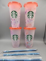 Starbucks Summer Color Changing Watercolor 24 oz Reusable Cups x 4 Orang... - £10.92 GBP