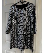 Tildon Silver Sequin Zebra Print Shift Cocktail Mini Dress - M - $22.72