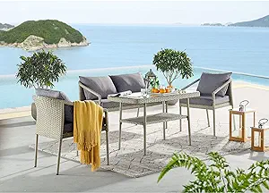 Windham All-Weather Wicker Outdoor Conversation 26&quot; H Cocktail Table, Set Chairs - £803.70 GBP