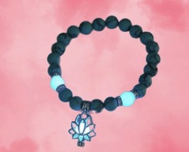 Lotus Flower Glow In The Dark Bracelet - Turquoise Healing Crystal Bracelet - £9.78 GBP