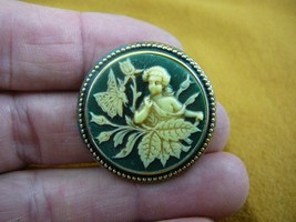 (cs42-11) Cherub Angel Leaf BUTTERFLY black off white CAMEO jewelry Pin pendant - £22.78 GBP