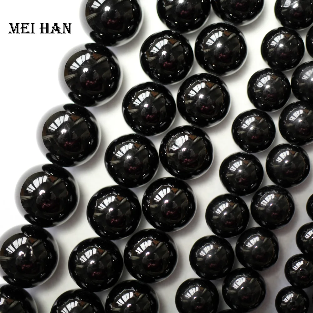 Meihan natural black tourmaline 4mm 6mm 8mm 10mm 12mm  smooth round loose beads - £6.28 GBP+