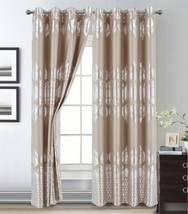 Susan Taupe Color Silver Foil Blackout Decorative Windows Curtains Drapes 2 Pcs - £38.93 GBP