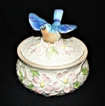 Fitz &amp; Floyd Bluebird Pink Dogwood Basketweave Candy Dish w/ Lid in Original Box - £31.92 GBP