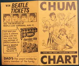 Beatles Chum Chart Handbill Win Beatles Tickets for Concert in Toronto 1966 - £36.53 GBP