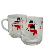 Luminarc Clear Snowman Mugs Crate &amp; Barrel Coffee Cup Holiday Christmas ... - $12.82