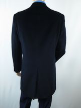 Men 100% Soft Wool 3/4 Length Winter Top Coat Cashmere Feel  #Til-71 Navy Blue image 8