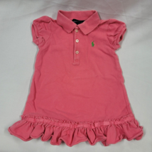 Ralph Lauren Baby Girl Coral Salmon Pink Polo Dress Ruffle Green Pony 9 m - $13.86