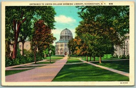 Library and Entrance to Union College Schenectady NY UNP Linen Postcard I2 - £2.29 GBP