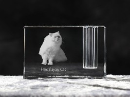 Himalayan cat , crystal pen holder with cat, souvenir, decoration - £40.20 GBP