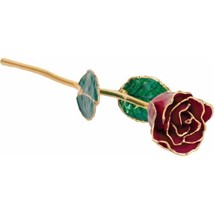 24k Gold Dipped Garnet Colored Lacquer Real Rose Valentine&#39;s Day Holiday Gift - £78.57 GBP