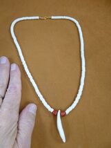 (W30-c) wild COYOTE T**th Jewelry white + red 20&quot; beaded NECKLACE water ... - $36.99