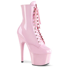 PLEASER ADORE-1020 Sexy 7&quot; Heel Baby Pink Platform Lace Up Womens Ankle Boots - £69.56 GBP