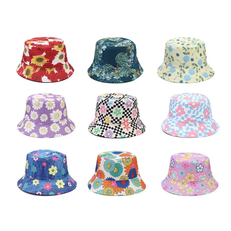 2023 10 Styles Cotton Flower Print Bucket Hat Fisherman Hat Outdoor Trav... - £12.21 GBP