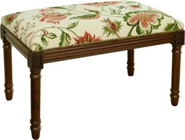 Bench Jacobean Floral Flowers Cream Wood Stain Hand-Applied Brass Nailheads - £391.58 GBP