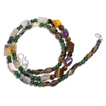 Natural Rutile Quartz Aventurine Tiger Eye Gemstone Beads Necklace 17&quot; UB-4136 - £8.69 GBP
