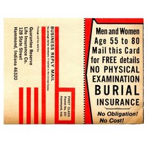 Guarantee Reserve Life Insurance Co Burial Insurance 1975 Mail-Away Card Ad - $9.70