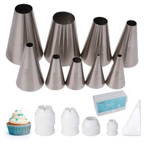 9 Pcs Round Piping Tip,Macaron Piping Tip,Cake And Cookie Decorating Plain Tube  - £22.37 GBP