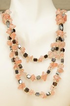 Artisan Jewelry Hematite Rose Quartz Rough Beaded Bib Gemstone Necklace 18&quot; - £22.93 GBP