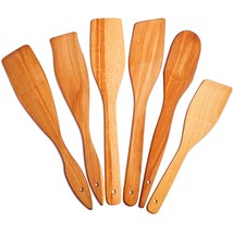 6 Wooden Spoons For Cooking  European 100% Natural Healthy Nonstick Wood... - $19.99