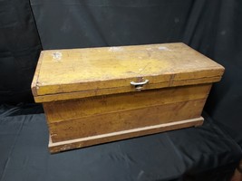 Antique Primitive Wood Chest Tool Box With Rare Original Mustard Yellow ... - $299.99