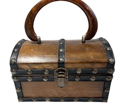 Vtg 1960s Wooden Box Purse Treasure Chest Jewelry Trinket Box Trunk - $64.77