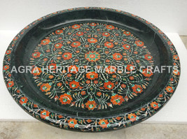 15&quot; Black Marble Round Fruit Beautiful Bowl Carnelian Inlay Kitchen Deco... - £823.46 GBP