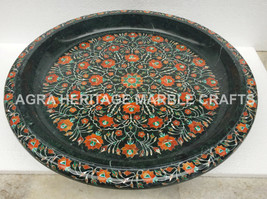 15&quot; Black Marble Round Fruit Beautiful Bowl Carnelian Inlay Kitchen Deco... - $1,070.60