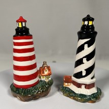Black White and Red Lighthouse Salt and Pepper Shakers Set 1999 Vintage - £9.63 GBP