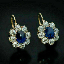 1.50 Ct Round Blue Sapphire Diamond Huggie Hoop Earrings 14K Yellow Gold Finish - £80.46 GBP