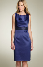 Cache Stretch Satin Sheath Dress Sz 10 Navy - $60.98