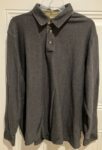LL Bean Mens XL Long Sleeve Shirt Gray Cotton Polo Pullover Quarter Button - £14.83 GBP