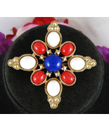 Sarah Coventry Vintage AMERICANA BROOCH Red White Blue Cabs Cross Pin Go... - £15.56 GBP