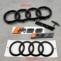 Gloss Black Audi RS6 Emblem Set  285mm Front Rings, 203mm Rear Rings, RS... - $98.99