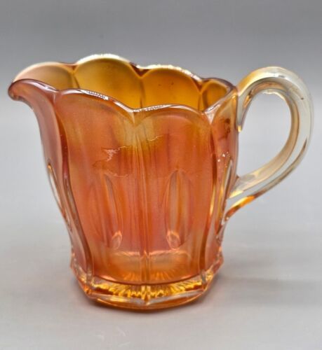 Primary image for VINTAGE Carnival Art Glass Creamer Small Pitcher With Iridescent Marigold Color
