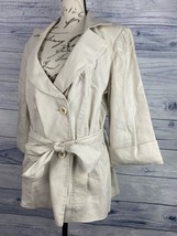 Focus 2000 Trench Pea Coat Womens 10 Belted Lined Linen Blend Mid Length - $27.00