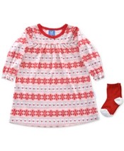 Max an Olivia Baby Girls 2-Pc. Fair Isle-Print Nightgown Sock Set - $13.00