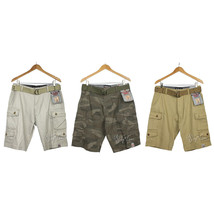 NWT Iron Co. Men&#39;s Stretch Fabric Belted Cargo Shorts Camo/Birch/Husk MSRP $48 - £27.32 GBP