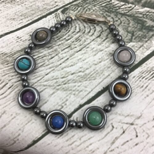 Womens Fashion Jewelry Faux Onyx Colorful Marble Beaded Bracelet  - £7.77 GBP