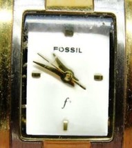 Fossil f2 Silver and Gold Tone Rectangular Analog Quartz Watch New Battery - £22.10 GBP