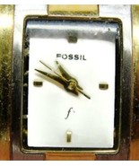Fossil f2 Silver and Gold Tone Rectangular Analog Quartz Watch New Battery - £21.74 GBP
