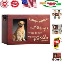 Large  Wooden Pet Memorial Urn with Photo Frame - Adorned Wings Design - $43.55