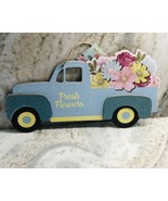 Easter Hanging Glitter Wooden Rustic Happy Easter Blue Truck Bunny Wall ... - $14.73