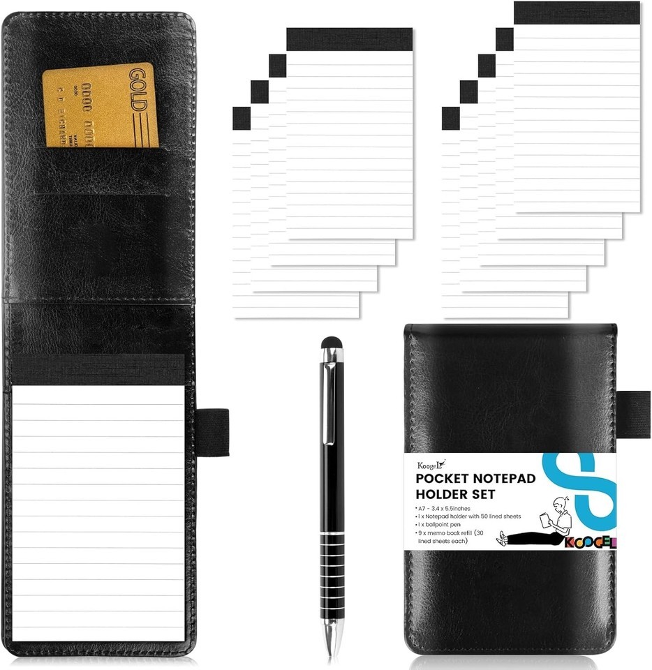 Koogel 11PCS Mini Pocket Notepad Holder Set, Pocket Notepad Flip Notepad... - $17.82